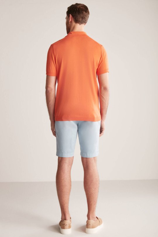 Argyle Desen Giza Pamuk Turuncu Triko Polo