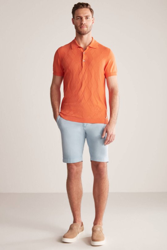 Argyle Desen Giza Pamuk Turuncu Triko Polo