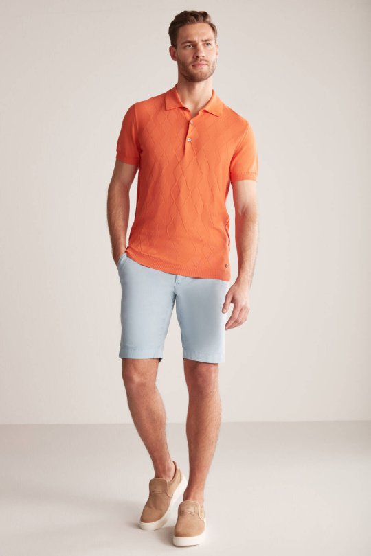 Argyle Desen Giza Pamuk Turuncu Triko Polo