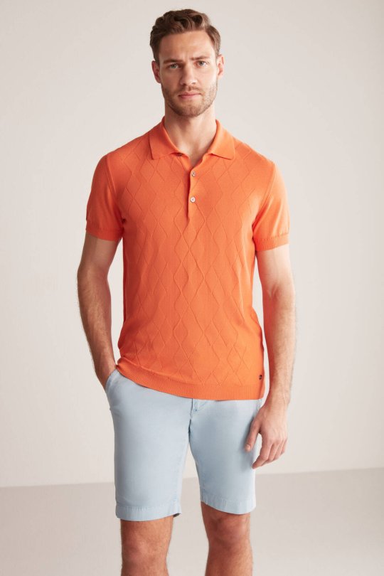 Argyle Desen Giza Pamuk Turuncu Triko Polo