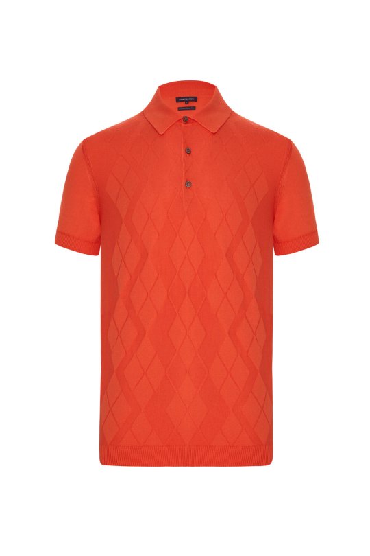 Argyle Desen Giza Pamuk Turuncu Triko Polo
