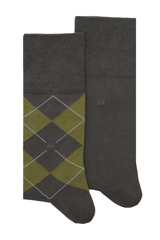 Hemington - Baklava Desenli Haki Pamuk İkili Çorap Seti