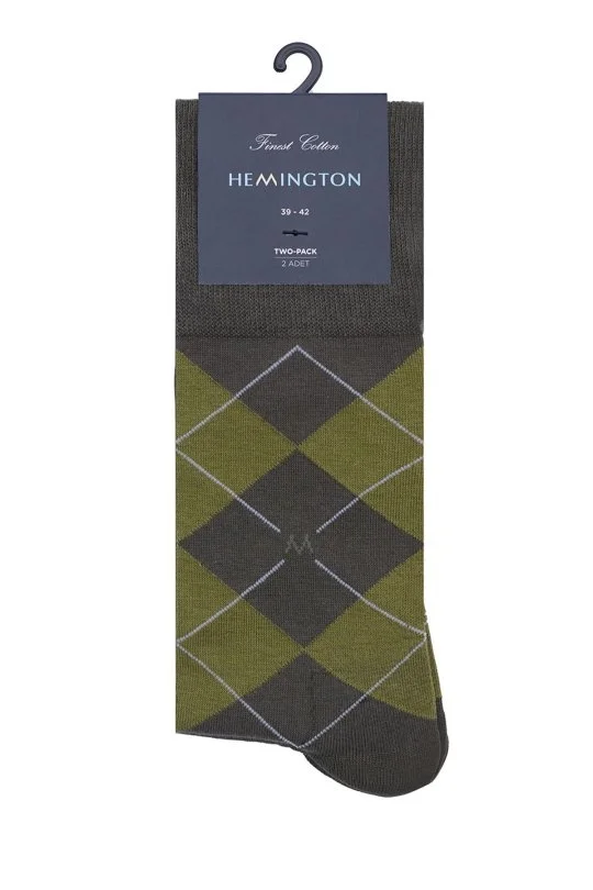 Hemington - Baklava Desen Haki Pamuk İkili Çorap Seti (3)