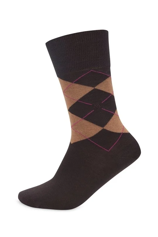 Hemington - Baklava Desenli Kahverengi Pamuk Çorap