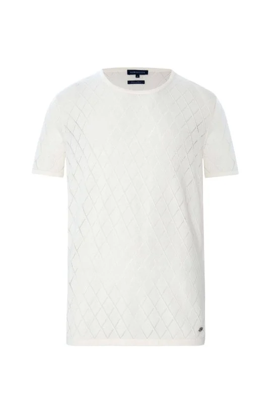 Hemington - Ajur Desen Keten Pamuk Karışım Beyaz Triko T-Shirt (8)