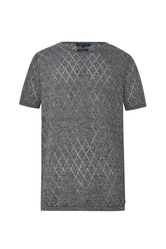 Hemington - Baklava Desen Keten Pamuk Karışım Siyah Triko T-Shirt (8)