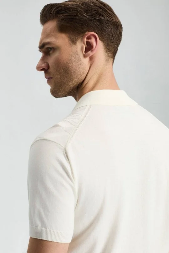 Hemington - Baklava Desen Kırık Beyaz Giza Pamuk Triko Polo (4)