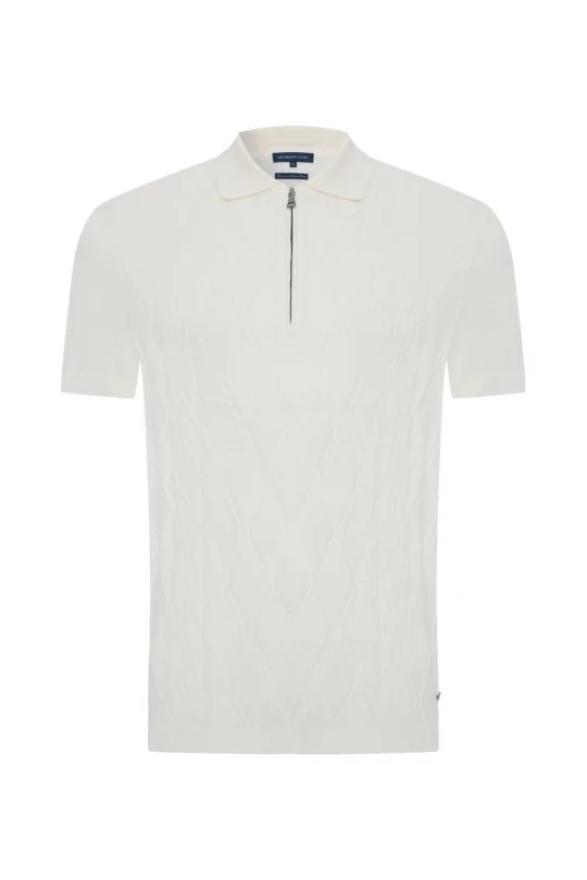 Hemington - Baklava Desen Kırık Beyaz Giza Pamuk Triko Polo (7)