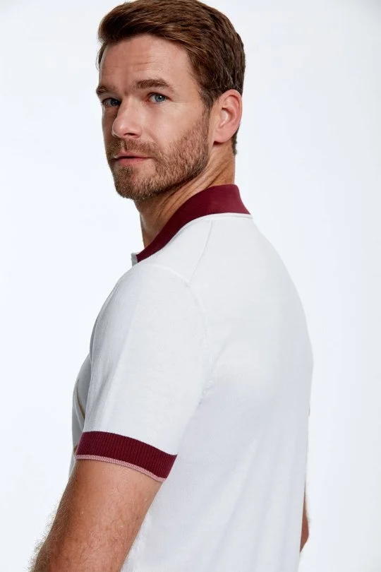 Hemington - Baklava Desen Saf Pamuk Kırık Beyaz Triko Polo (2)