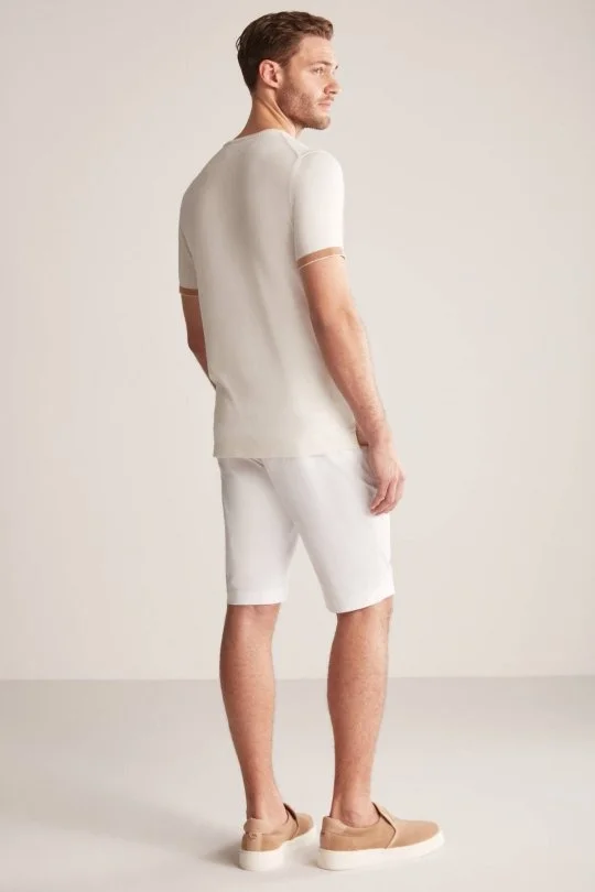 Hemington - Argyle Desen Krem Rengi-Beyaz Giza Pamuk Triko T-Shirt (5)