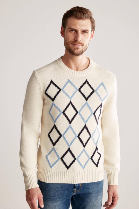 Baklava Desen Lambswool Ekru Kazak