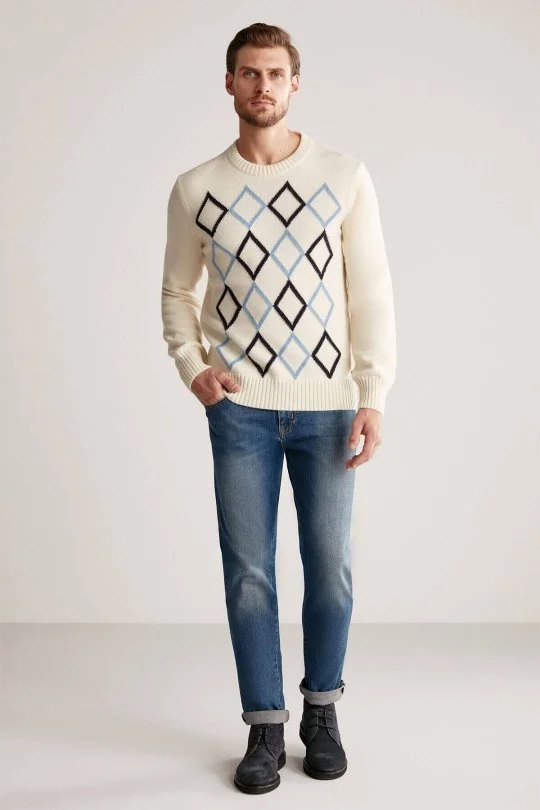Hemington - Baklava Desen Lambswool Ekru Kazak (5)