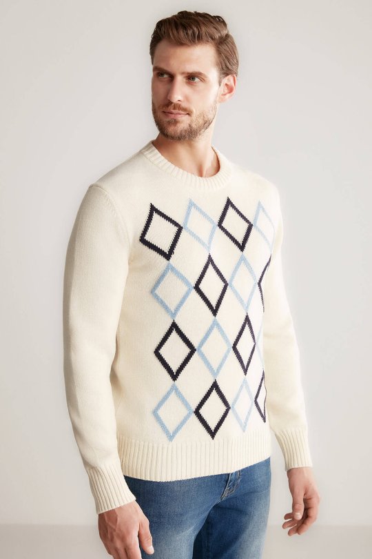 Baklava Desen Lambswool Ekru Kazak