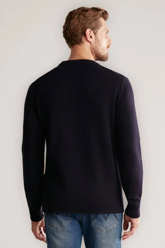 Hemington - Baklava Desen Lambswool Lacivert Kazak (5)