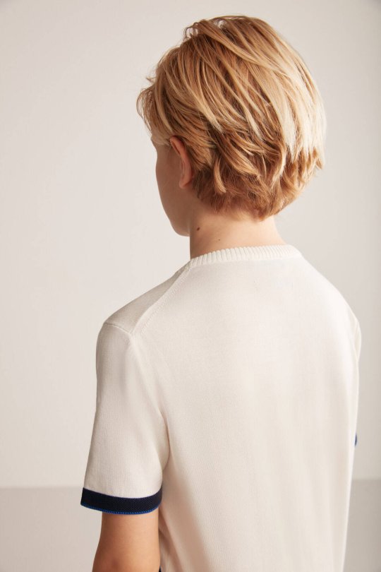 Argyle Desen Mavi-Beyaz Giza Pamuk Çocuk Triko T-Shirt