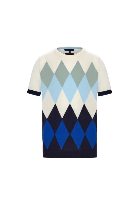 Hemington - Argyle Desen Mavi-Beyaz Giza Pamuk Çocuk Triko T-Shirt (7)