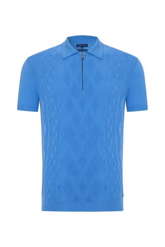 Hemington - Baklava Desen Orta Mavi Giza Pamuk Triko Polo (6)
