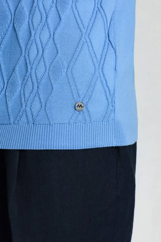 Hemington - Baklava Desen Orta Mavi Giza Pamuk Triko Polo (5)