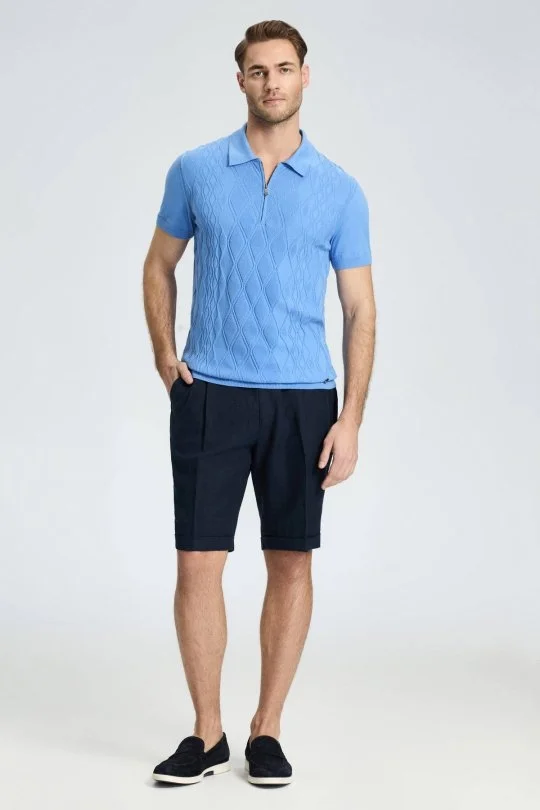 Hemington - Baklava Desen Orta Mavi Giza Pamuk Triko Polo (1)