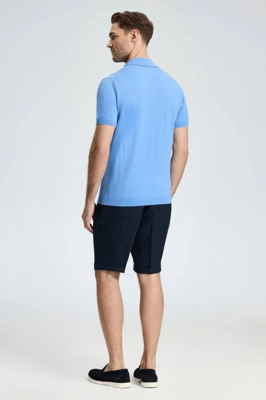 Hemington - Baklava Desen Orta Mavi Giza Pamuk Triko Polo (4)