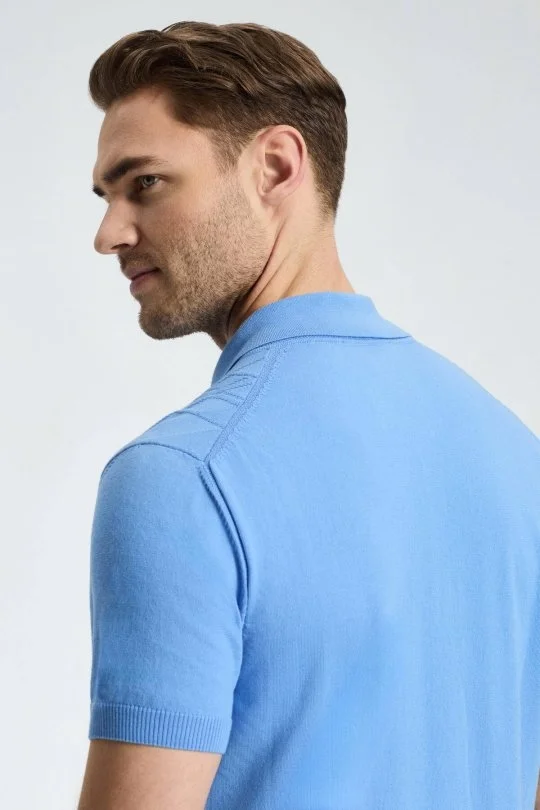 Hemington - Baklava Desen Orta Mavi Giza Pamuk Triko Polo (2)