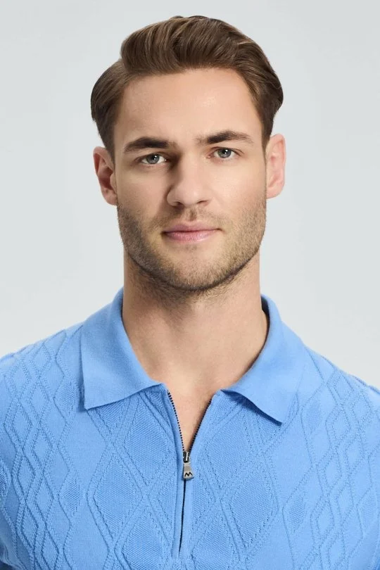 Hemington - Baklava Desen Orta Mavi Giza Pamuk Triko Polo (3)