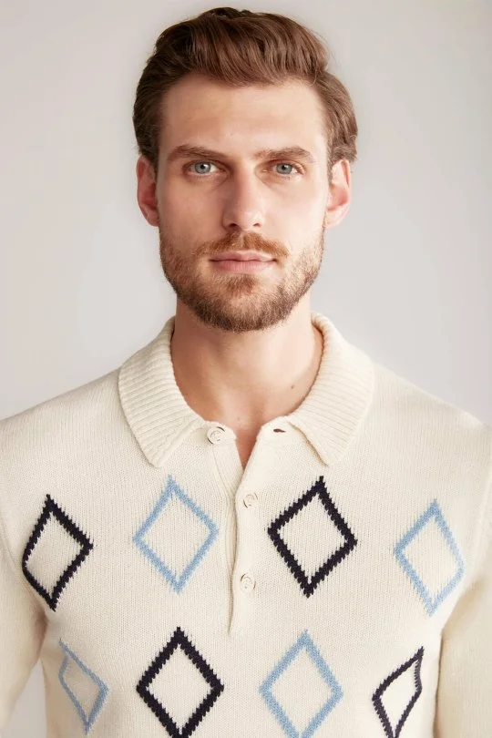 Hemington - Baklava Desen Polo Yaka Lambswool Ekru Kazak (2)