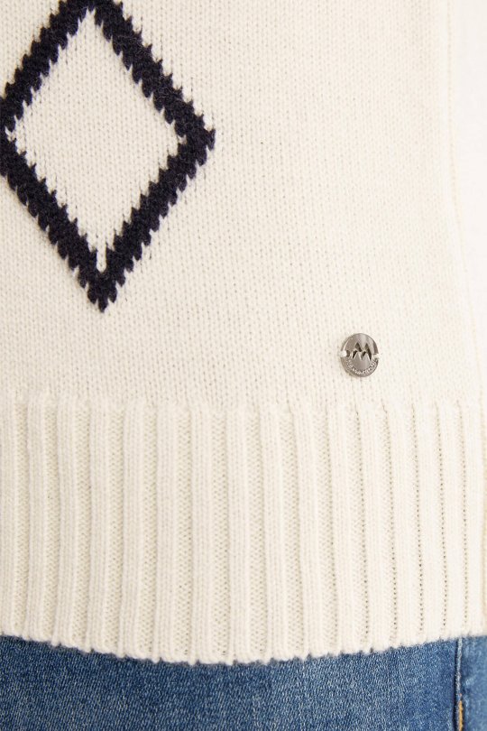 Baklava Desen Polo Yaka Lambswool Ekru Kazak