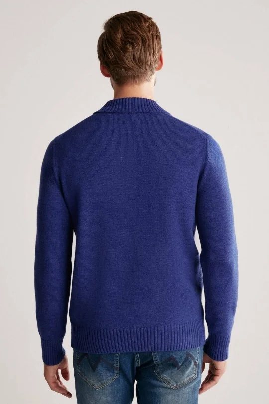 Hemington - Baklava Desen Polo Yaka Lambswool İndigo Mavi Kazak (6)