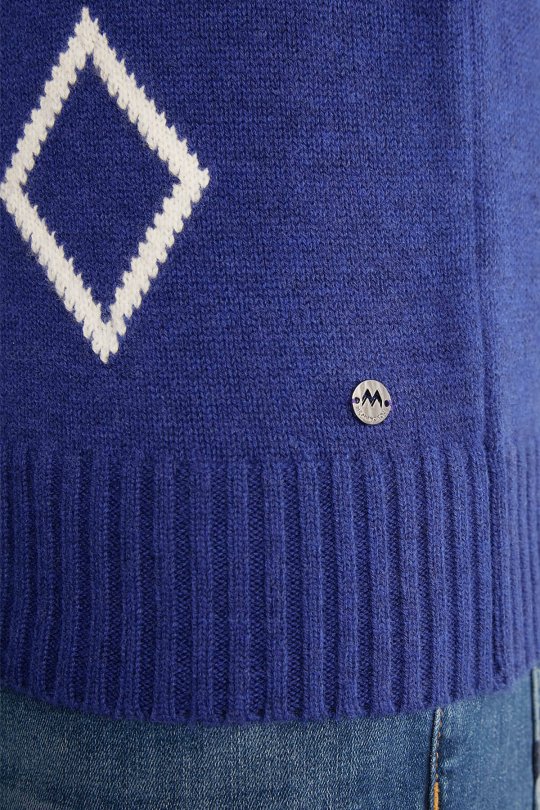 Baklava Desen Polo Yaka Lambswool İndigo Mavi Kazak