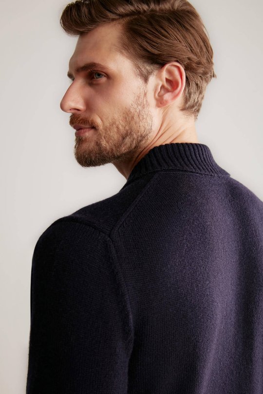 Baklava Desen Polo Yaka Lambswool Lacivert Kazak