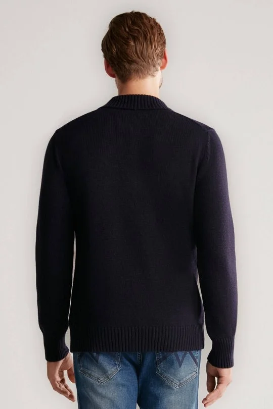 Hemington - Baklava Desen Polo Yaka Lambswool Lacivert Kazak (6)