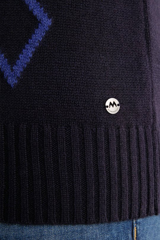 Baklava Desen Polo Yaka Lambswool Lacivert Kazak