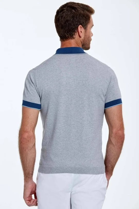 Hemington - Baklava Desen Saf Pamuk Açık Gri Triko Polo (4)