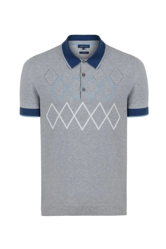 Hemington - Baklava Desen Saf Pamuk Açık Gri Triko Polo (6)