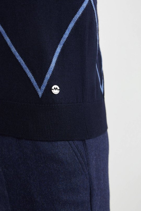 Baklava Desen Yarım Balıkçı Yaka Merino Yün Lacivert Triko