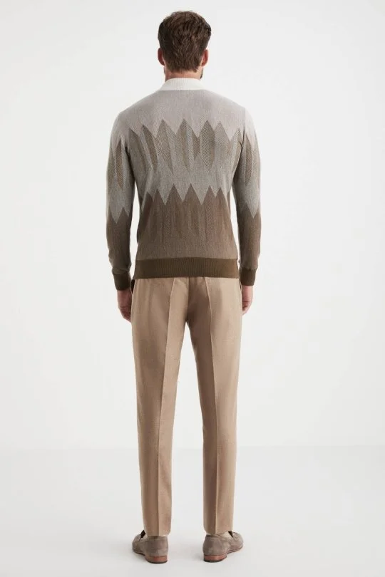 Hemington - Balıkçı Yaka Desen Kaşmir Kahverengi Kazak (5)