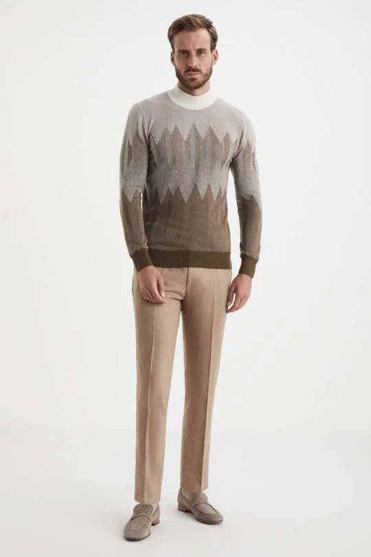 Hemington - Balıkçı Yaka Desen Kaşmir Kahverengi Kazak (2)