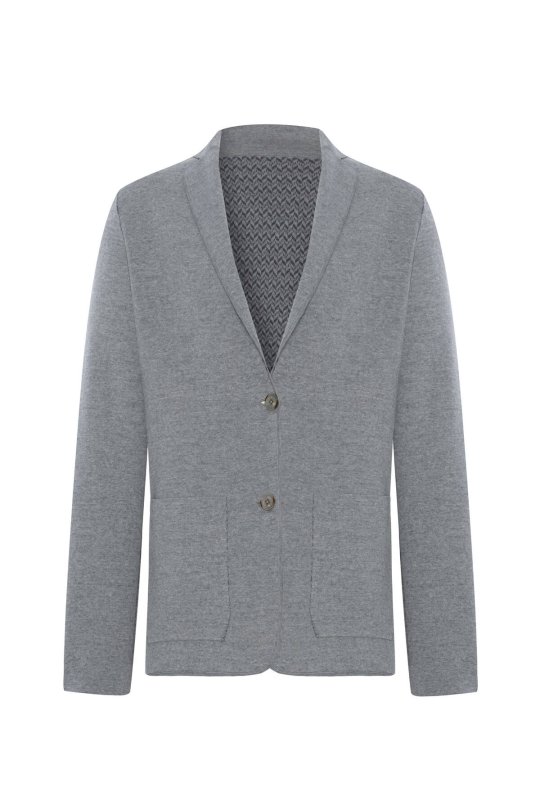 Balıksırtı Desen Çift Yönlü Açık Gri Merino Yün Triko Ceket