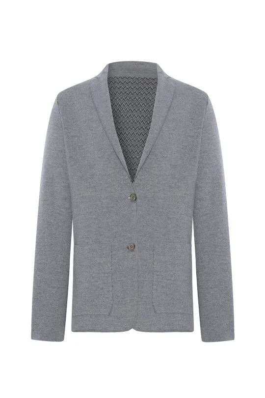 Balıksırtı Desen Çift Yönlü Açık Gri Merino Yün Triko Ceket