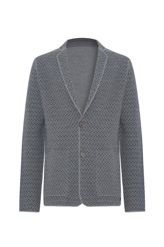 Balıksırtı Desen Çift Yönlü Açık Gri Merino Yün Triko Ceket