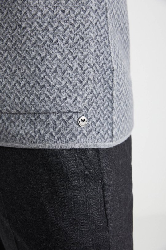 Balıksırtı Desen Çift Yönlü Açık Gri Merino Yün Triko Ceket