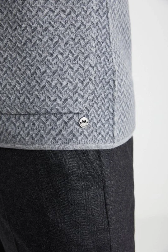 Balıksırtı Desen Çift Yönlü Açık Gri Merino Yün Triko Ceket