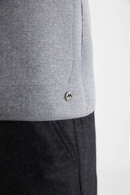 Balıksırtı Desen Çift Yönlü Açık Gri Merino Yün Triko Ceket