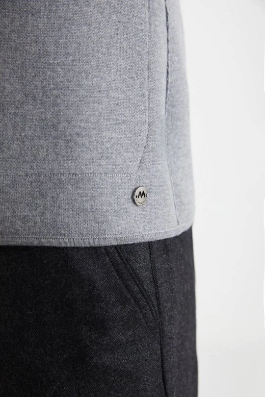 Balıksırtı Desen Çift Yönlü Açık Gri Merino Yün Triko Ceket