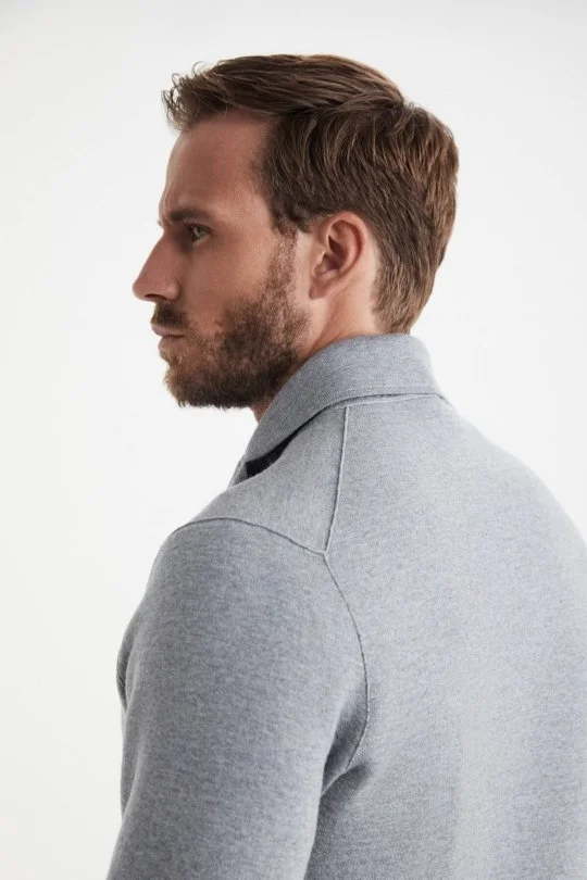 Hemington - Balıksırtı Desen Çift Yönlü Açık Gri Merino Yün Triko Ceket (6)