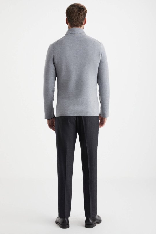 Balıksırtı Desen Çift Yönlü Açık Gri Merino Yün Triko Ceket