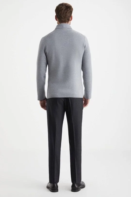 Hemington - Balıksırtı Desen Çift Yönlü Açık Gri Merino Yün Triko Ceket (9)
