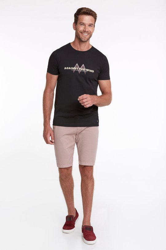 Baskı Logolu Siyah Bisiklet Yaka T-Shirt