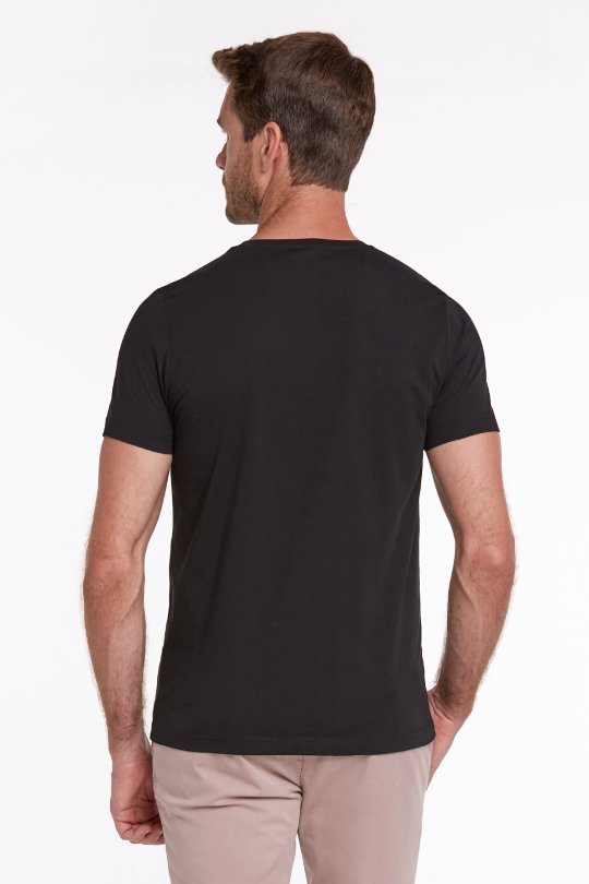 Baskı Logolu Siyah Bisiklet Yaka T-Shirt